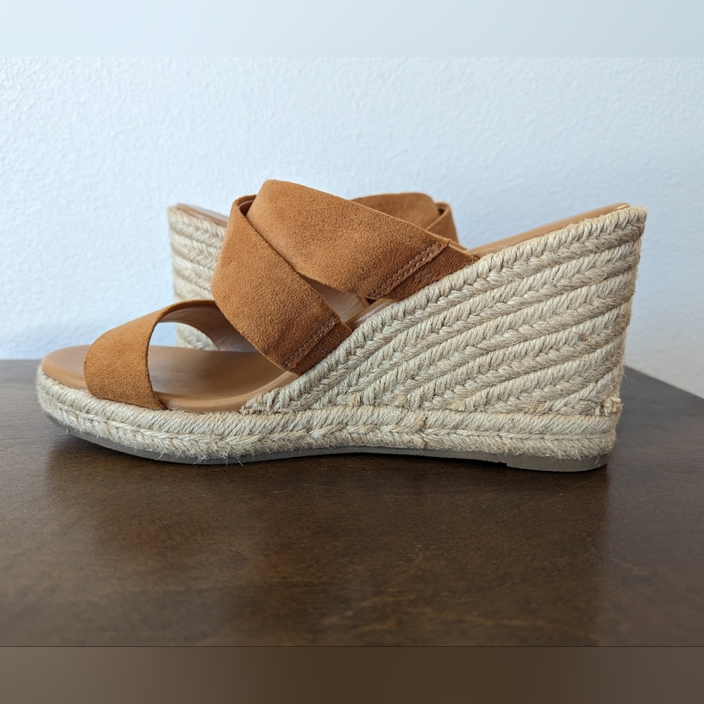 J. Crew Espadrille Wedge Sandals Tan Crossover Suede Straps Size 7.5 - Picture 7 of 12